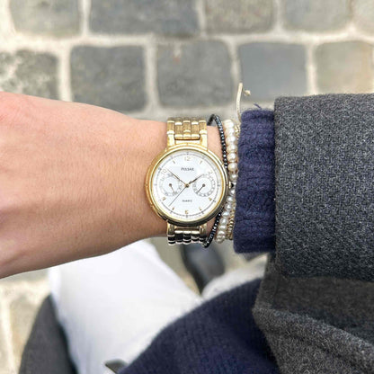 Pulsar Twin Dial Watch: Vintage Ladies 90s Golden with Box