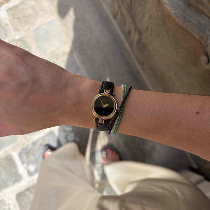Vintage Gucci 4500L: Ladies Watch: 90s Gold Two-Tone Glossy Black Dial