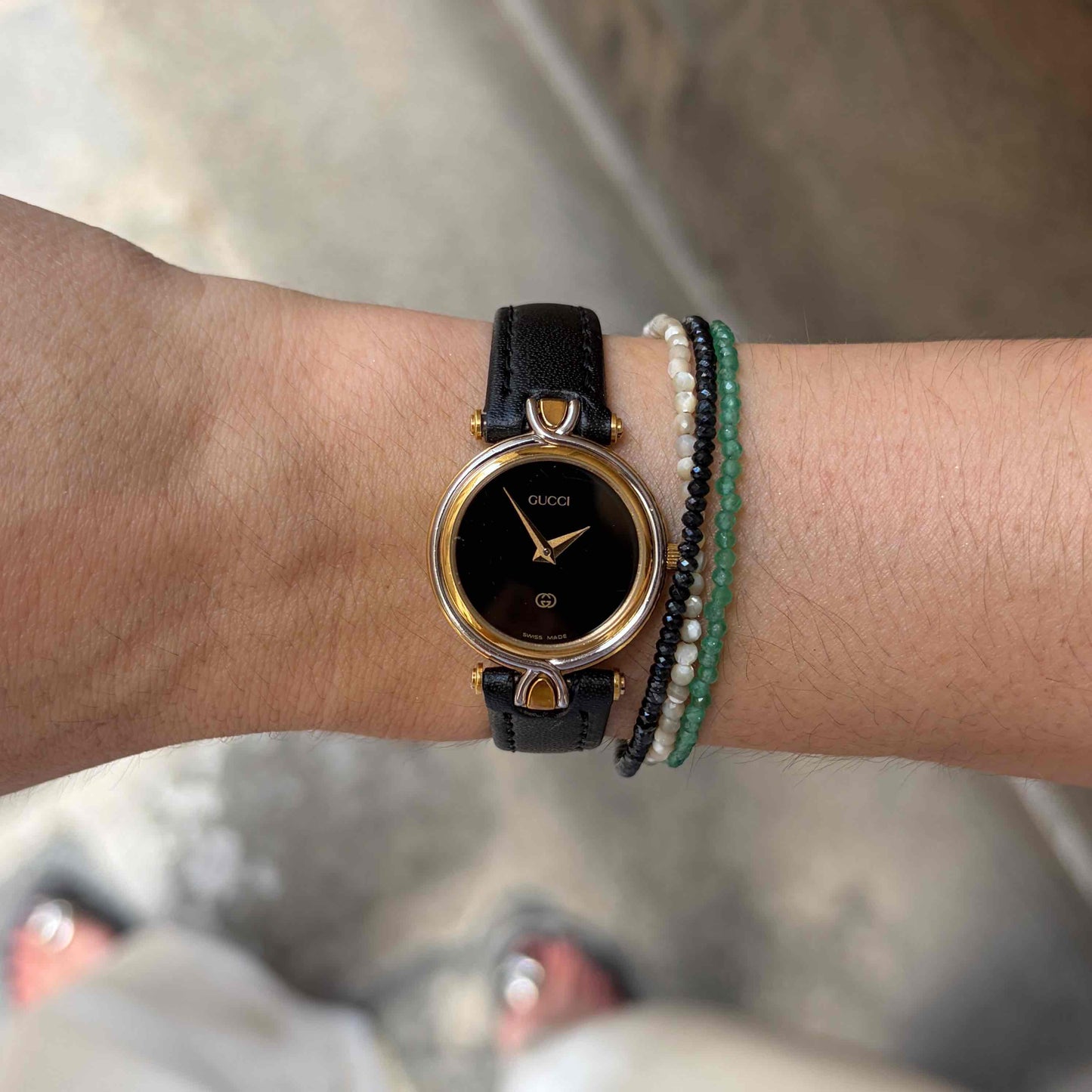 Vintage Gucci 4500L: Ladies Watch: 90s Gold Two-Tone Glossy Black Dial