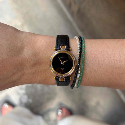 Vintage Gucci 4500L: Ladies Watch: 90s Gold Two-Tone Glossy Black Dial