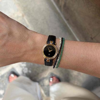 Vintage Gucci 4500L: Ladies Watch: 90s Gold Two-Tone Glossy Black Dial