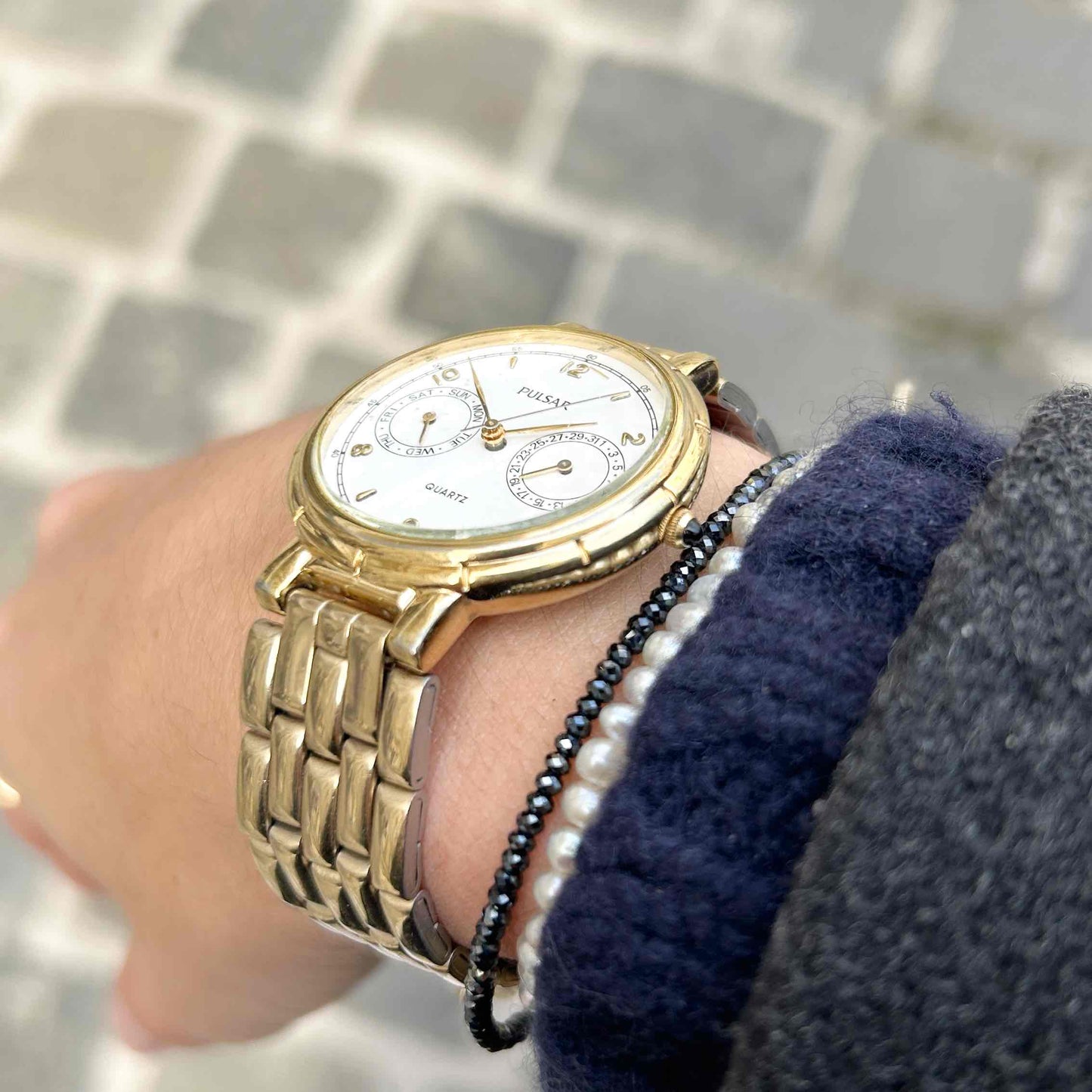 Pulsar Twin Dial Watch: Vintage Ladies 90s Golden with Box