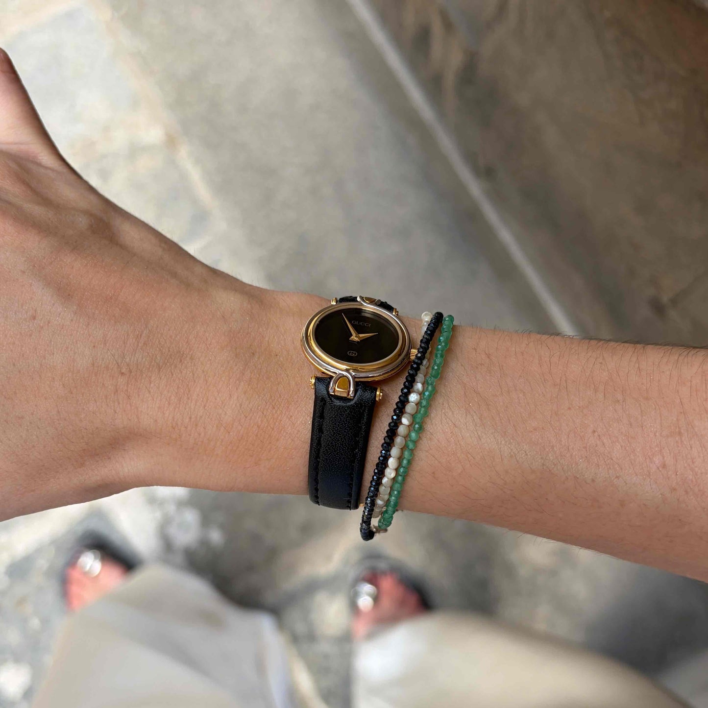 Vintage Gucci 4500L: Ladies Watch: 90s Gold Two-Tone Glossy Black Dial