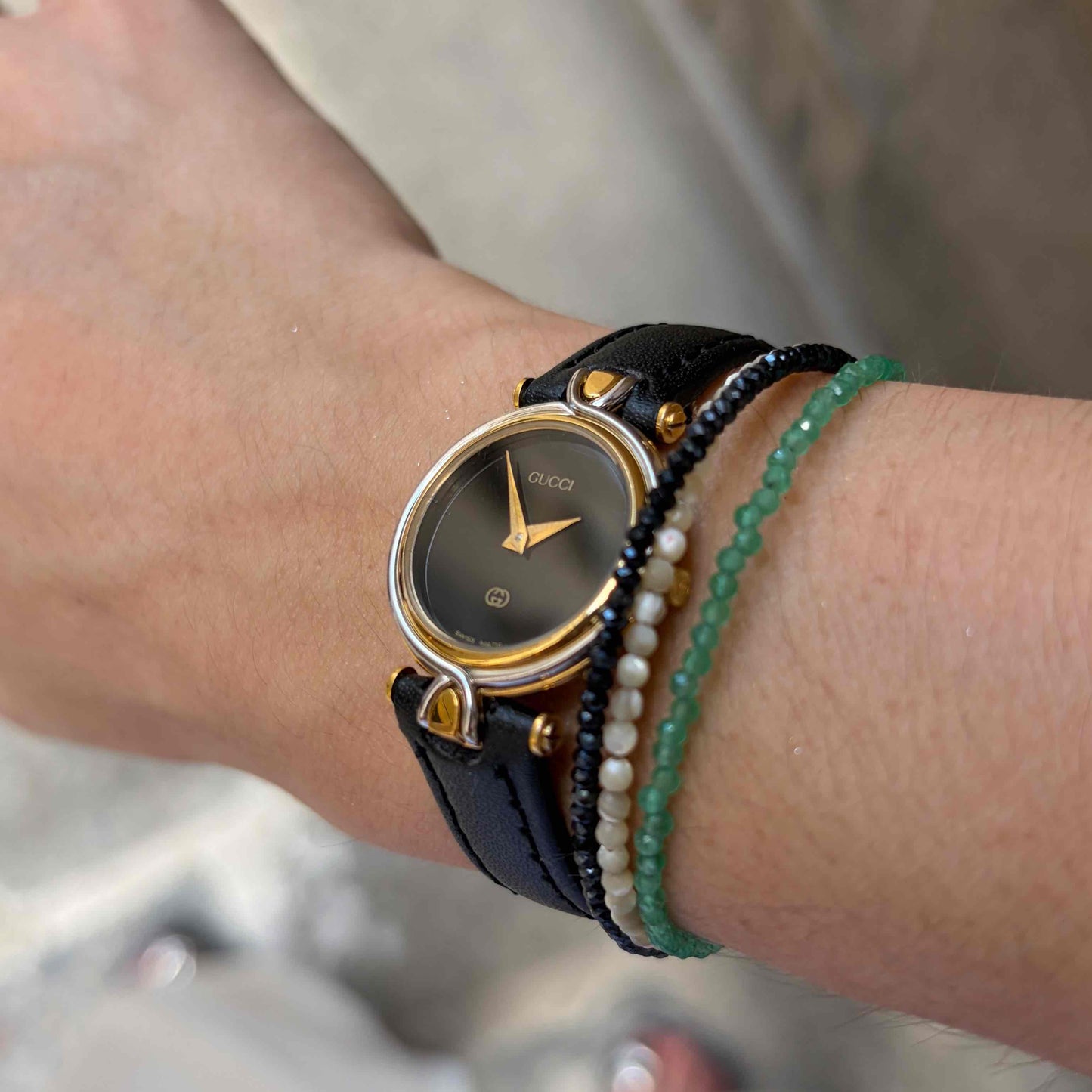 Vintage Gucci 4500L: Ladies Watch: 90s Gold Two-Tone Glossy Black Dial