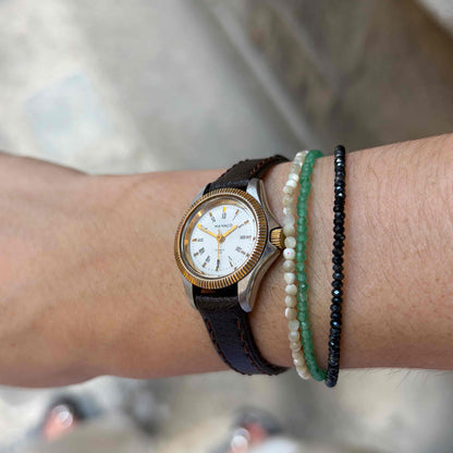 Mamaco Dainty Watch: Ladies 90s Two-Tone Gold Fluted Bezel with White Dial