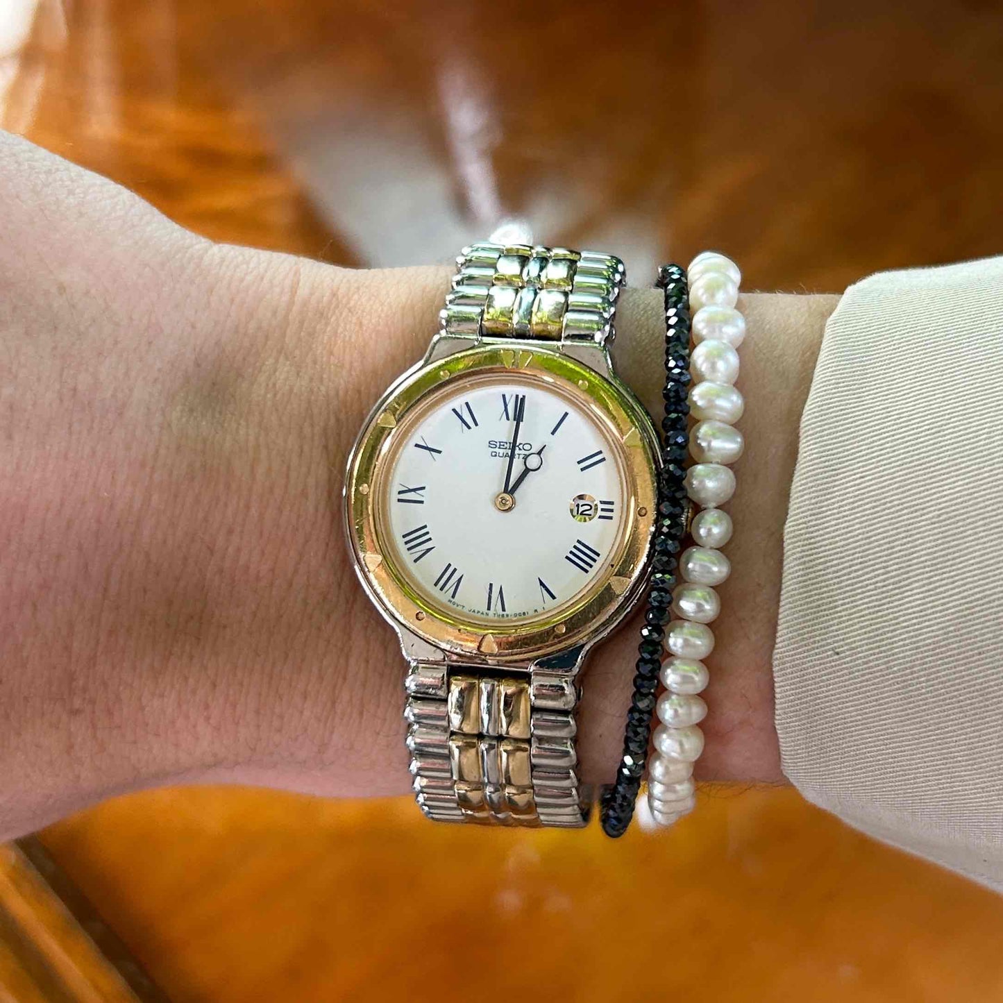 Seiko Dainty Cocktail Watch: Ladies Vintage 90s Two-Tone Blue Hands