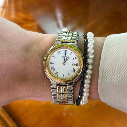 Seiko Dainty Cocktail Watch: Ladies Vintage 90s Two-Tone Blue Hands