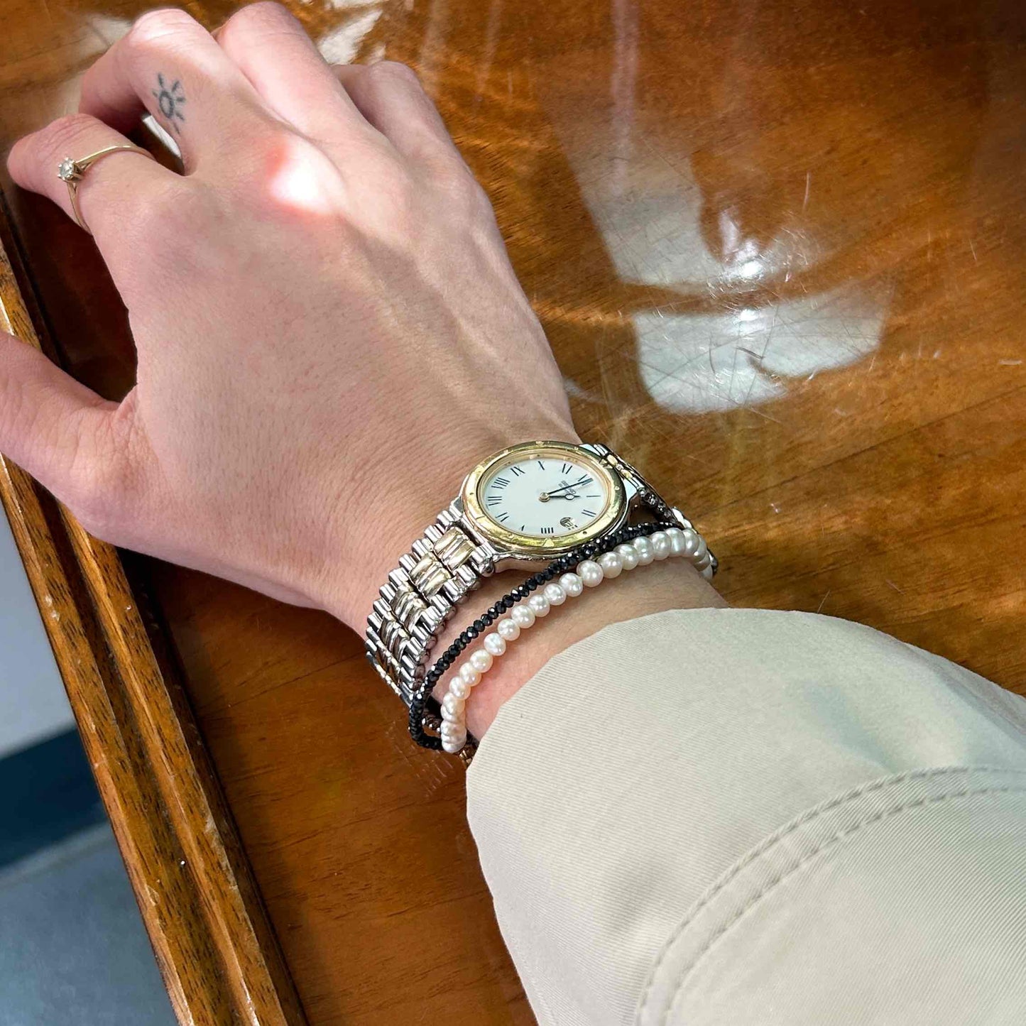 Seiko Dainty Cocktail Watch: Ladies Vintage 90s Two-Tone Blue Hands