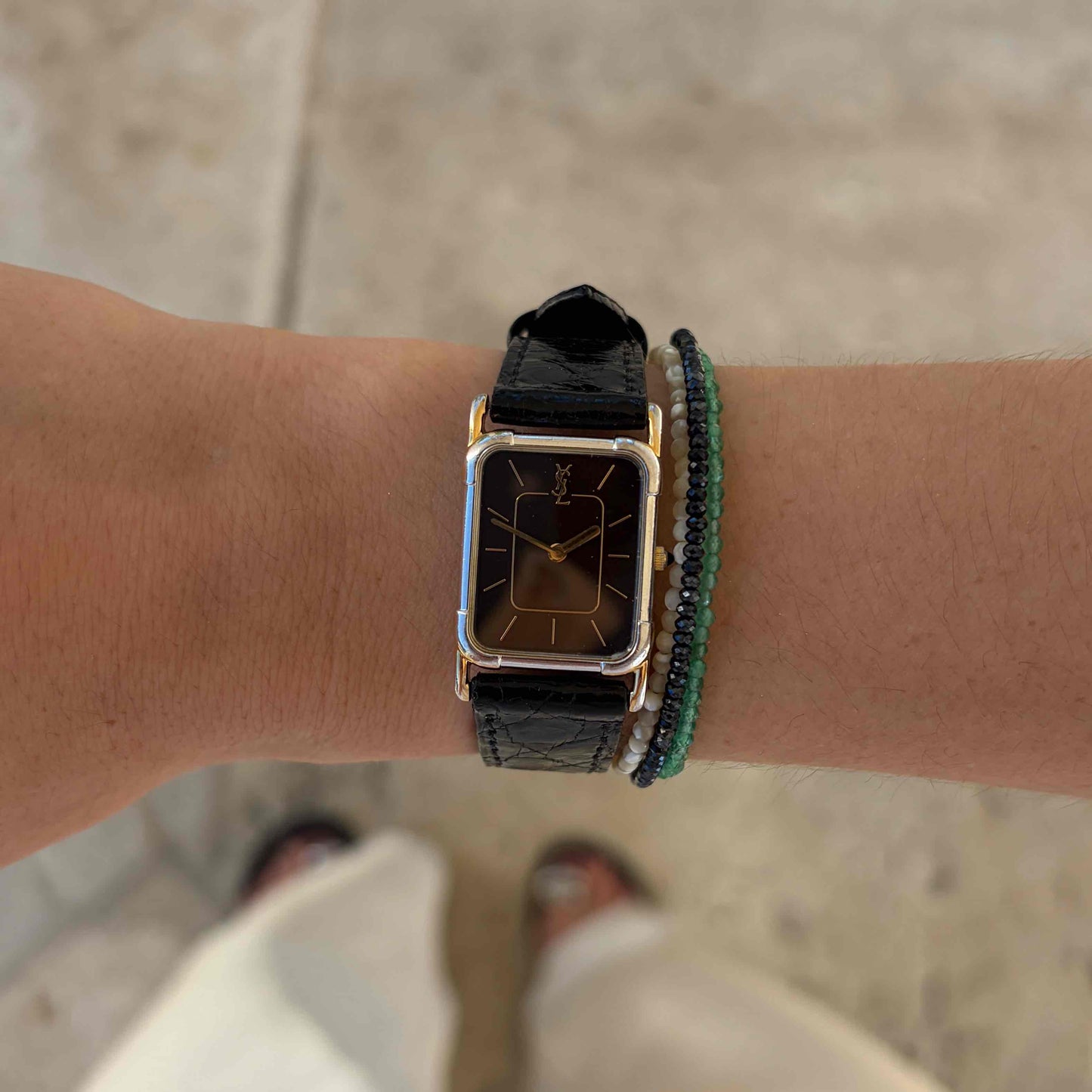 YSL Tank Watch: Vintage Ladies Two-Tone 80s Gold with Stellar Black Dial