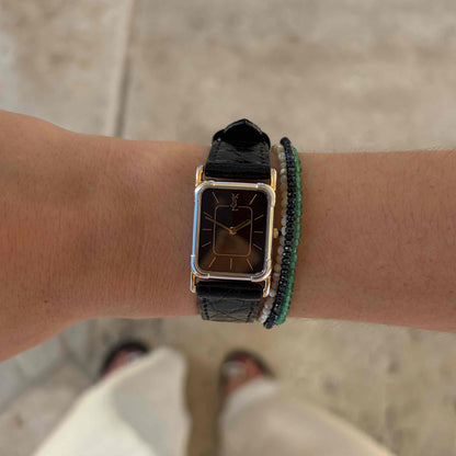 YSL Tank Watch: Vintage Ladies Two-Tone 80s Gold with Stellar Black Dial