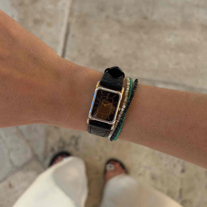 YSL Tank Watch: Vintage Ladies Two-Tone 80s Gold with Stellar Black Dial