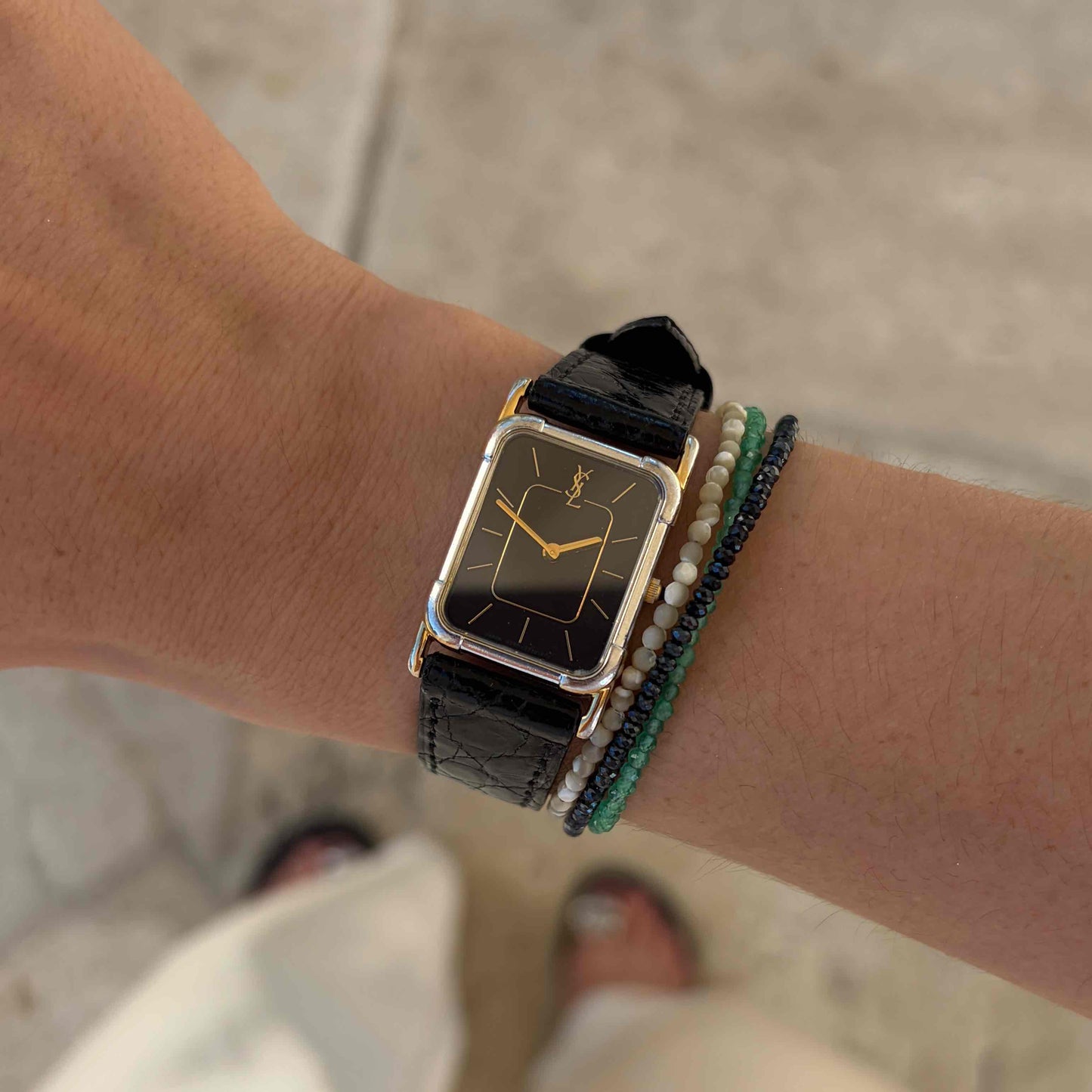 YSL Tank Watch: Vintage Ladies Two-Tone 80s Gold with Stellar Black Dial