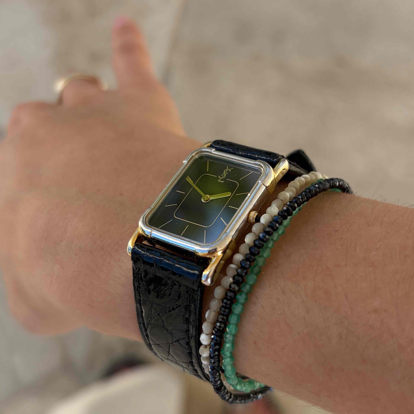 YSL Tank Watch: Vintage Ladies Two-Tone 80s Gold with Stellar Black Dial