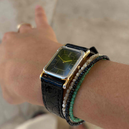 YSL Tank Watch: Vintage Ladies Two-Tone 80s Gold with Stellar Black Dial