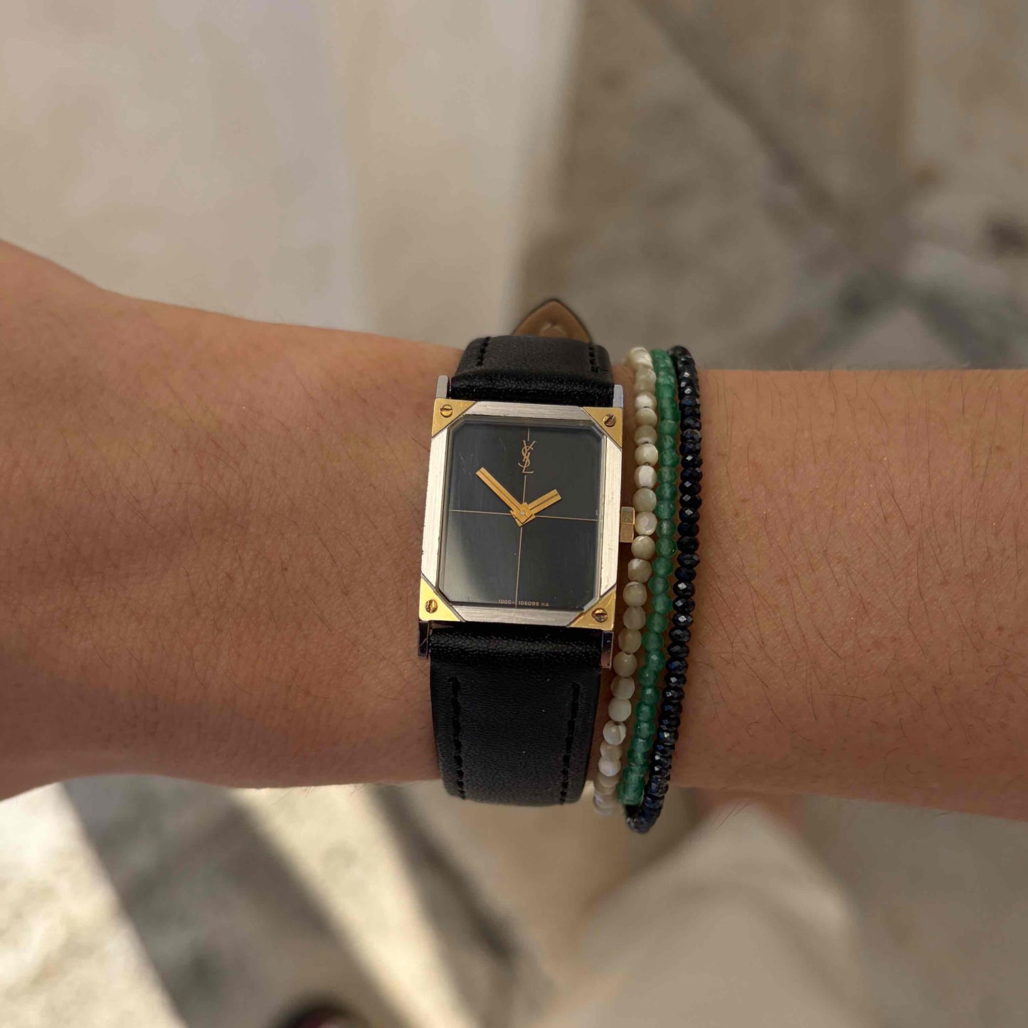 YSL Tank Watch: Vintage Ladies Two-Tone 80s Brutalism with Stellar Black Dial