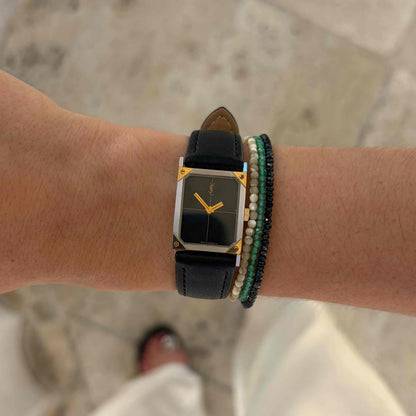 YSL Tank Watch: Vintage Ladies Two-Tone 80s Brutalism with Stellar Black Dial