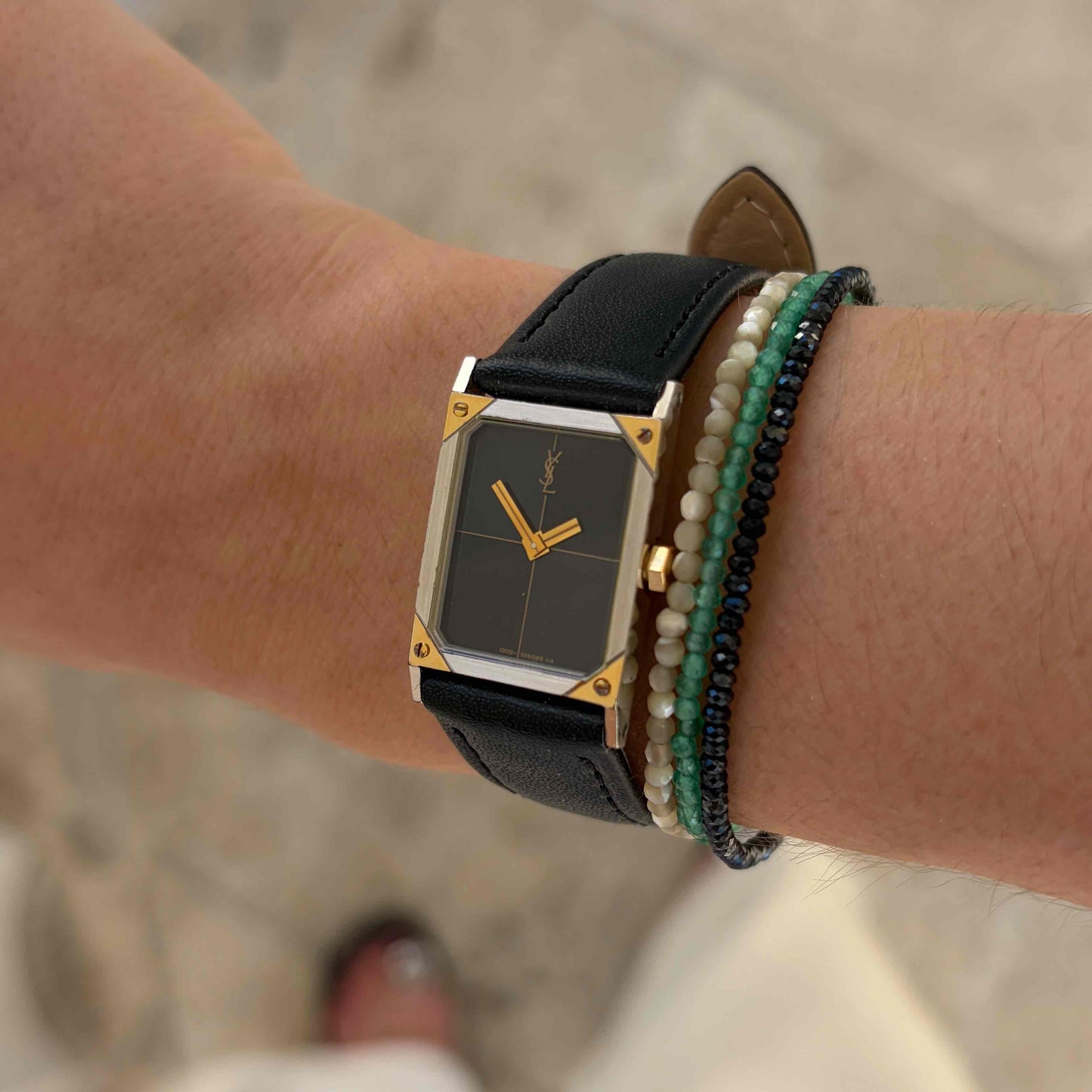 YSL Tank Watch: Vintage Ladies Two-Tone 80s Brutalism with Stellar Black Dial