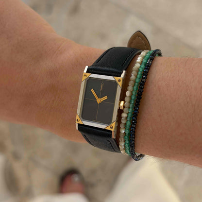 YSL Tank Watch: Vintage Ladies Two-Tone 80s Brutalism with Stellar Black Dial