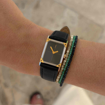 YSL Tank Watch: Vintage Ladies Two-Tone 80s Brutalism with Stellar Black Dial