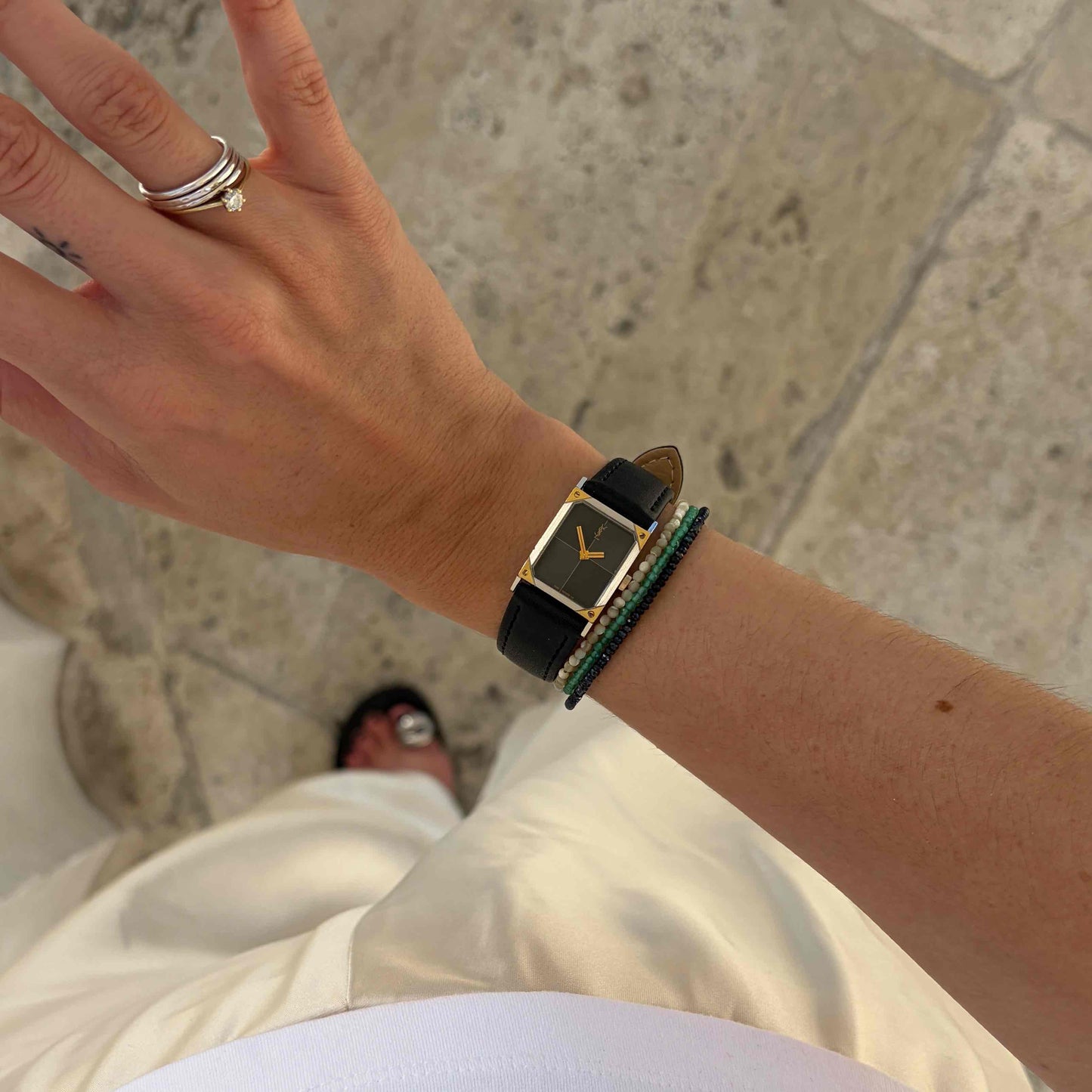 YSL Tank Watch: Vintage Ladies Two-Tone 80s Brutalism with Stellar Black Dial