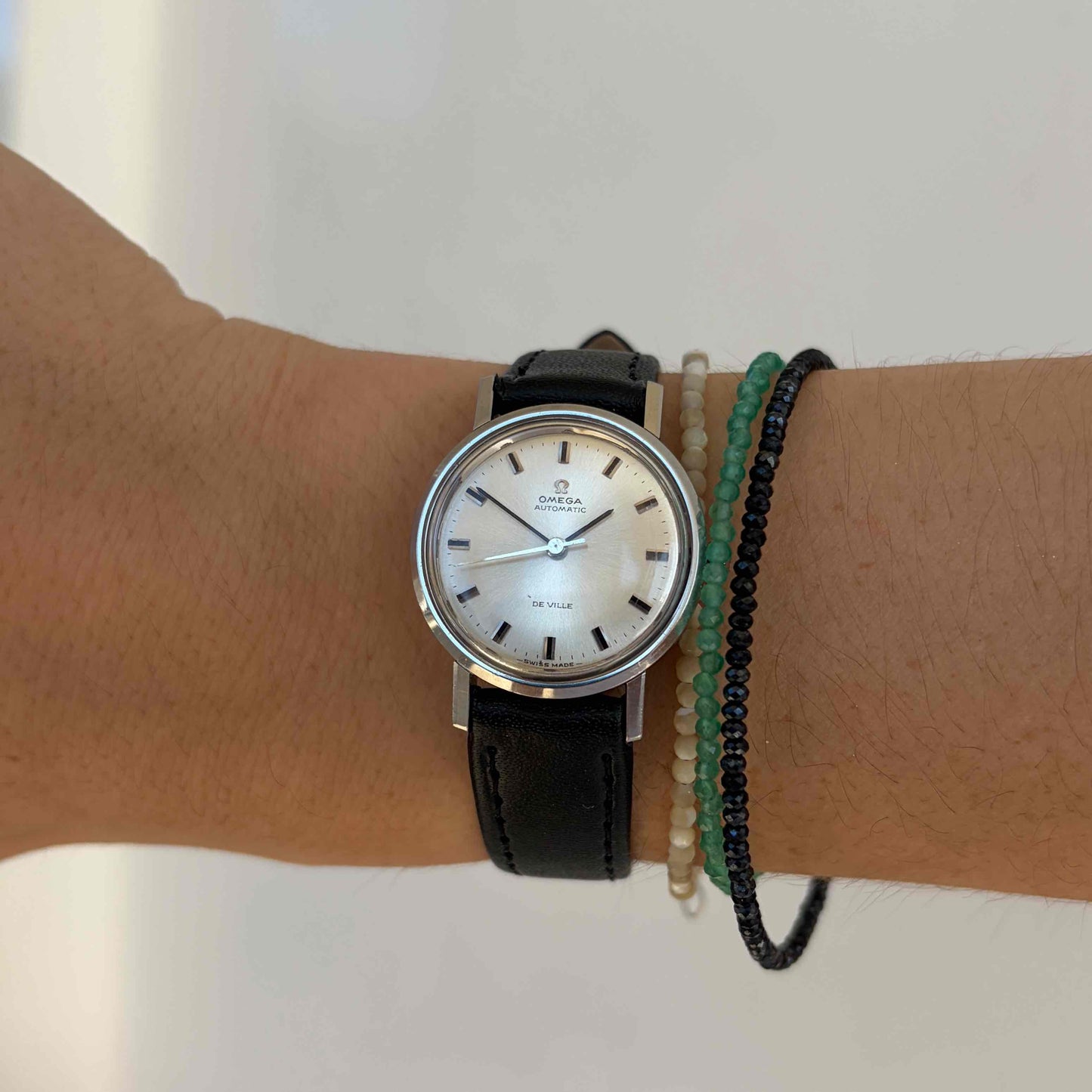 Omega De Ville Watch: Vintage Ladies 70s Automatic with Sunburst White Dial