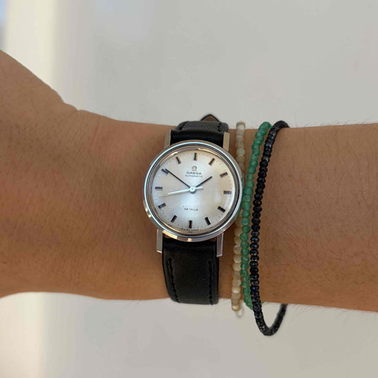 Omega De Ville Watch: Vintage Ladies 70s Automatic with Sunburst White Dial