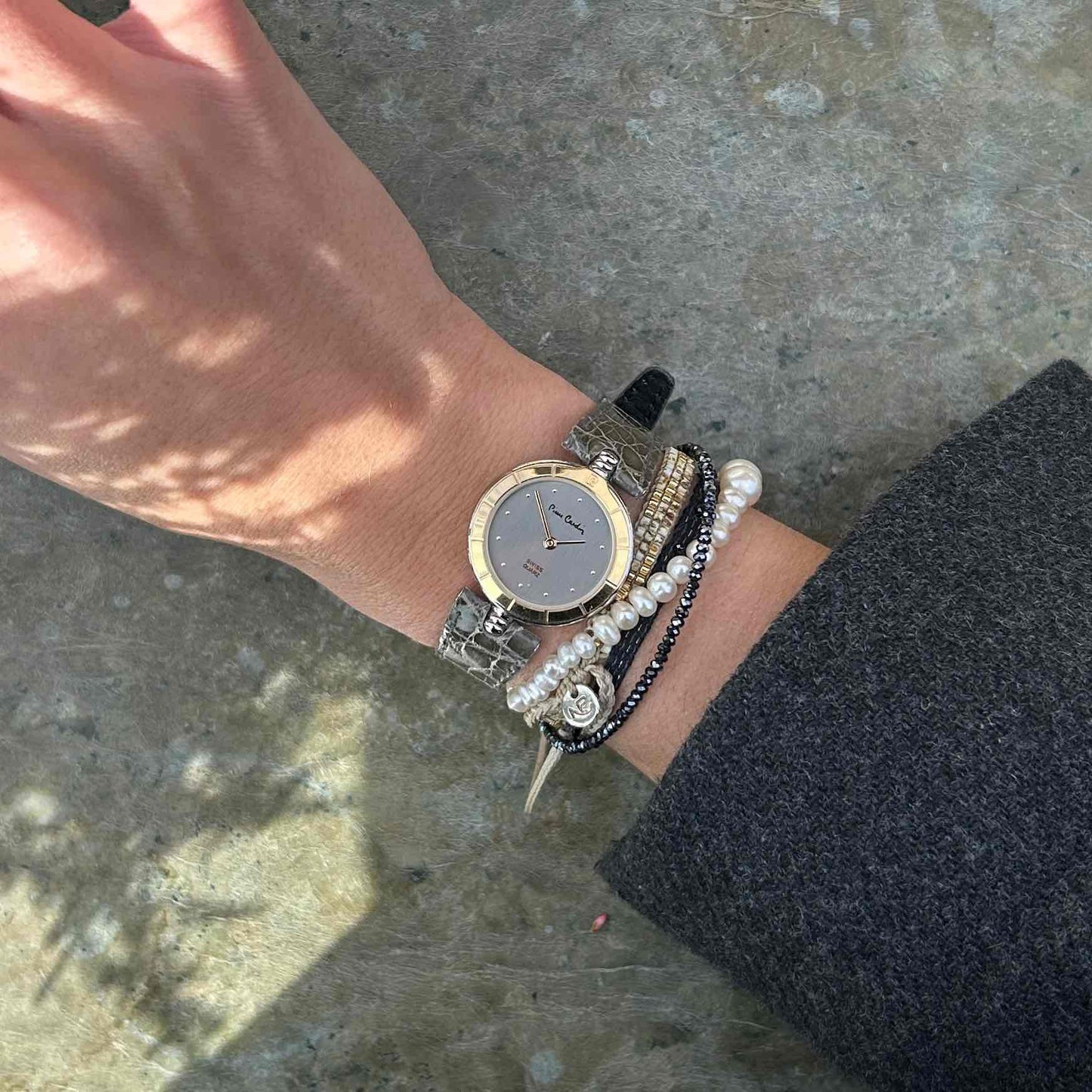 Pierre Cardin Vintage Watch: Two-Tone Ladies Golden Watch 80s Gray Dial - NOS