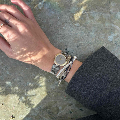 Pierre Cardin Vintage Watch: Two-Tone Ladies Golden Watch 80s Gray Dial - NOS