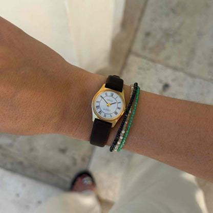 Osco Dainty Watch: Vintage Ladies 80s Mechanical Golden White Roman Dial