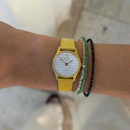 Pratina Ladies Watch: Dainty 80s Bright Yellow with White Dial - NOS