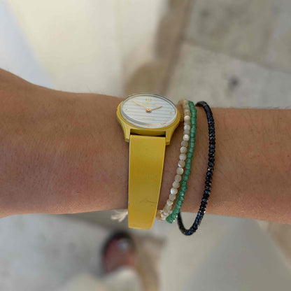 Pratina Ladies Watch: Dainty 80s Bright Yellow with White Dial - NOS