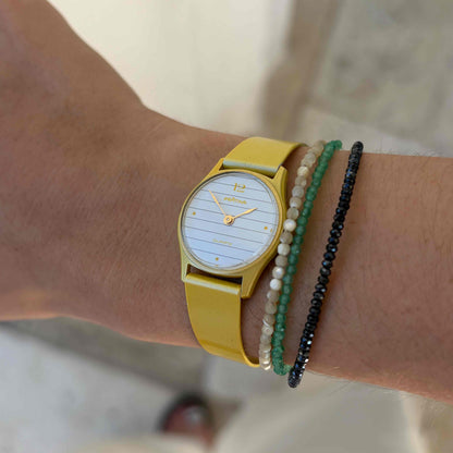 Pratina Ladies Watch: Dainty 80s Bright Yellow with White Dial - NOS