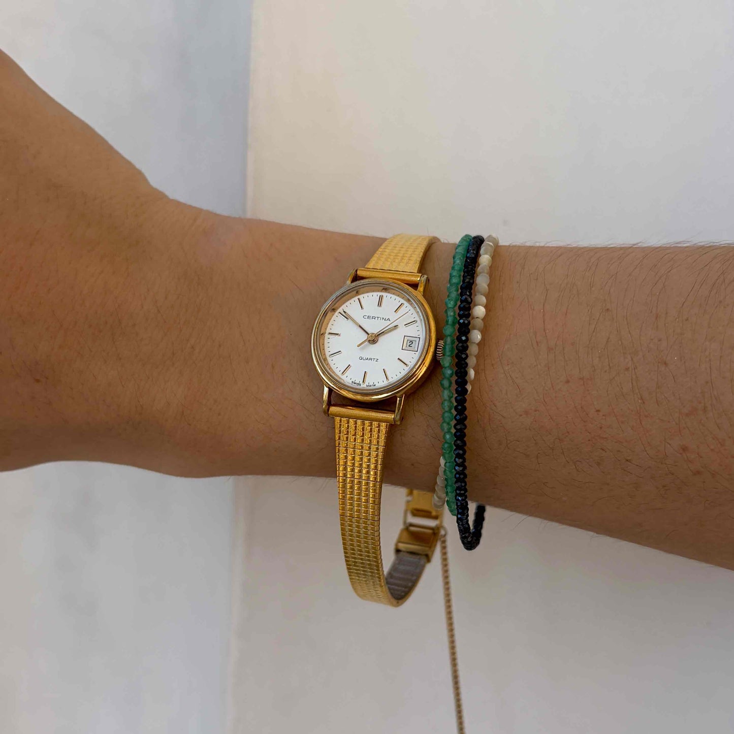 Certina Cocktail Watch: Ladies Dainty 90s Gold White Sunburst Dial with Date