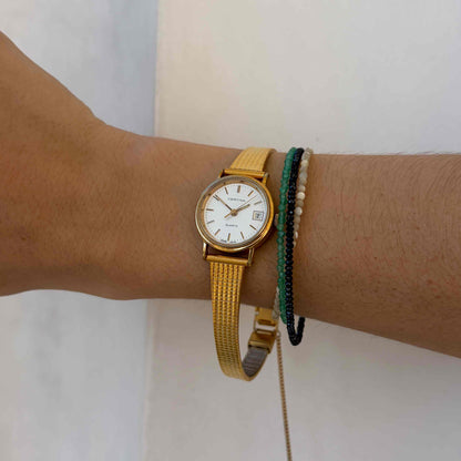 Certina Cocktail Watch: Ladies Dainty 90s Gold White Sunburst Dial with Date