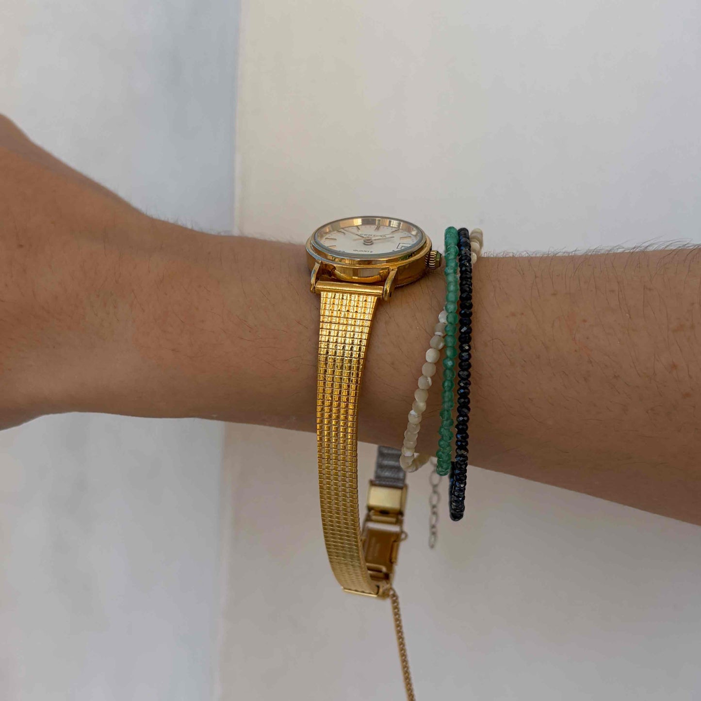 Certina Cocktail Watch: Ladies Dainty 90s Gold White Sunburst Dial with Date
