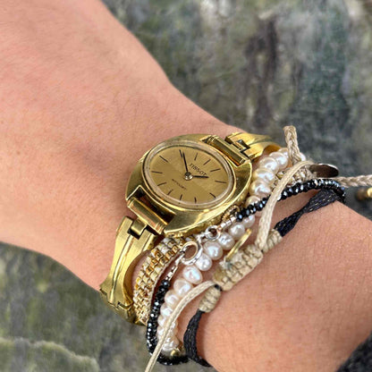 Tissot Cocktail Watch: Ladies 70s Mechanical Iconic with Golden Dial - Mint