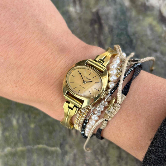 Tissot Cocktail Watch: Ladies 70s Mechanical Iconic with Golden Dial - Mint