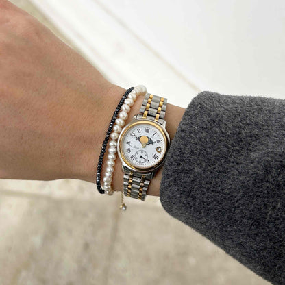 Vintage Osco Moon Phase: Ladies 90s Gold with Elegant White Dial - NOS