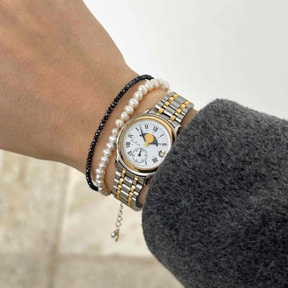 Vintage Osco Moon Phase: Ladies 90s Gold with Elegant White Dial - NOS