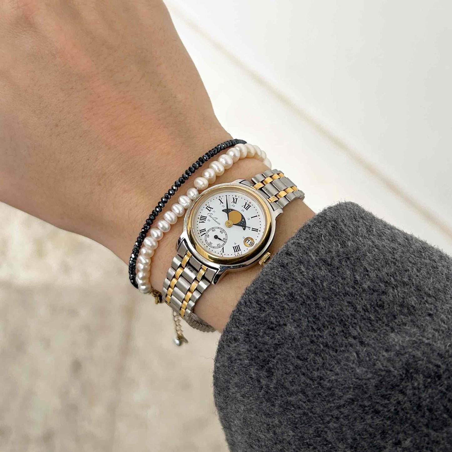 Vintage Osco Moon Phase: Ladies 90s Gold with Elegant White Dial - NOS