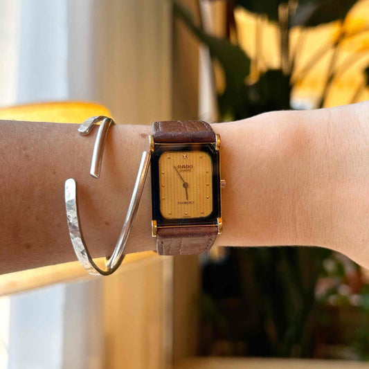 Rado Florence Tank: Vintage Ladies Watch 80s Golden Champagne Stripe Dial