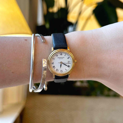 Raymond Weil Watch: Vintage Ladies 90s Golden Guilloche Roman Numerals