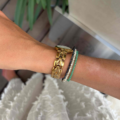 Pulsar by Seiko Cocktail Watch: Vintage Ladies 80s Golden with White Roman Dial