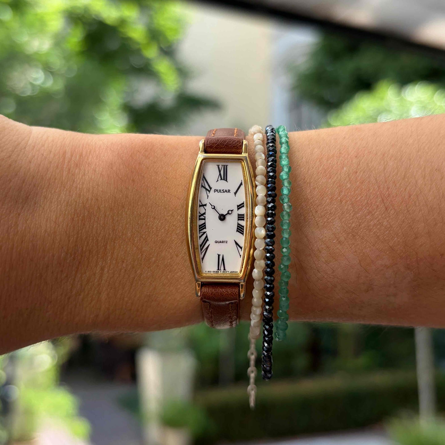 Pulsar by Seiko Tank: Vintage Cocktail Ladies Slender Tonneau Case 80s White Roman Dial
