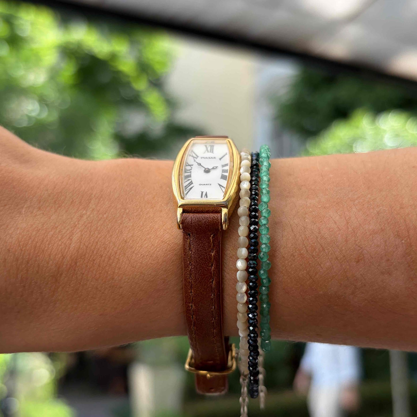 Pulsar by Seiko Tank: Vintage Cocktail Ladies Slender Tonneau Case 80s White Roman Dial