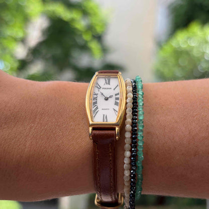 Pulsar by Seiko Tank: Vintage Cocktail Ladies Slender Tonneau Case 80s White Roman Dial