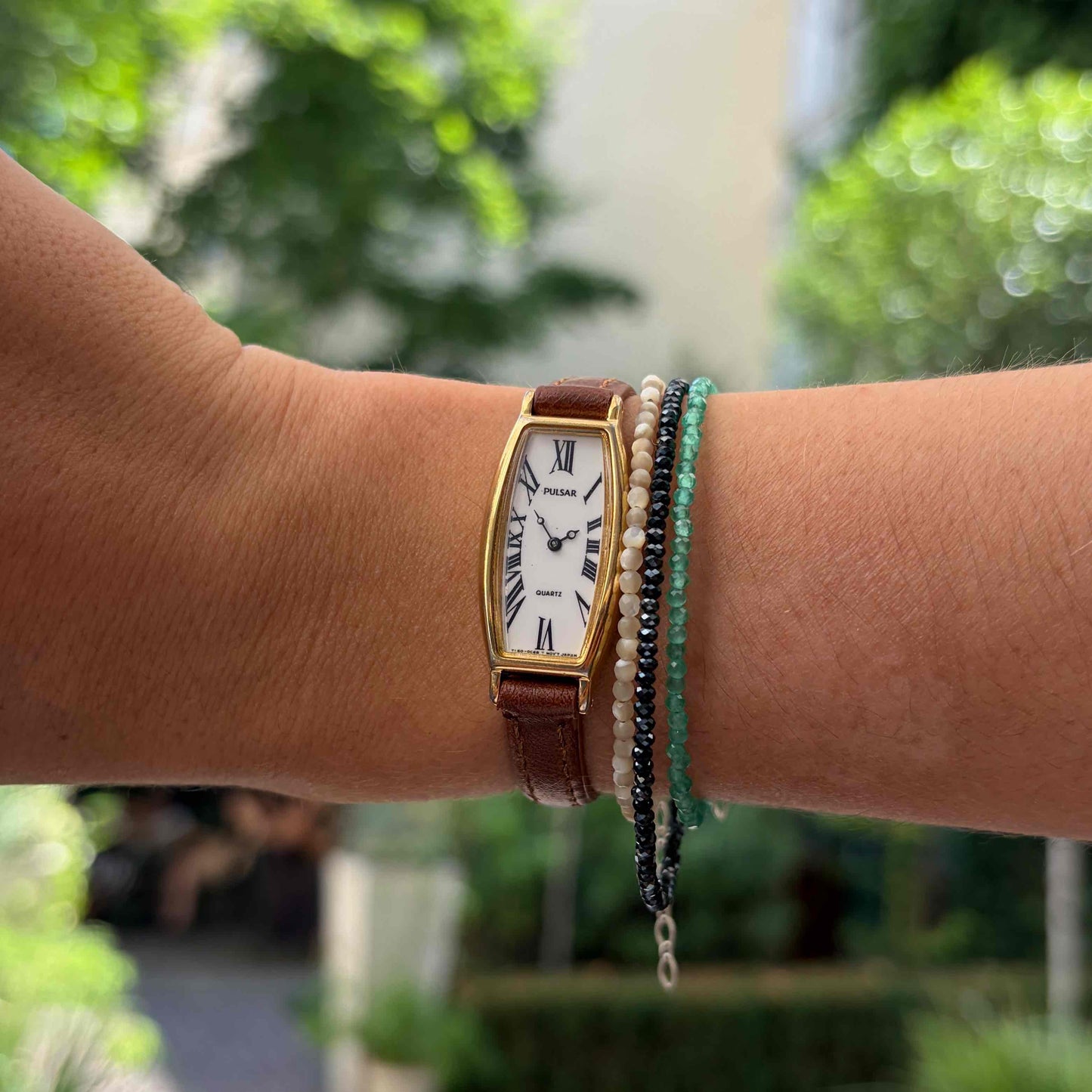 Pulsar by Seiko Tank: Vintage Cocktail Ladies Slender Tonneau Case 80s White Roman Dial