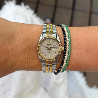 Seiko Baby Oak: Ladies Vintage 80s Two-Tone Structured Gray Dial