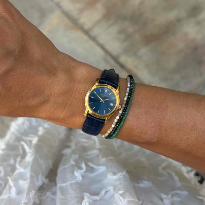 Raymond Weil Watch: Vintage Ladies 90s Golden Blue Sunburst Dial