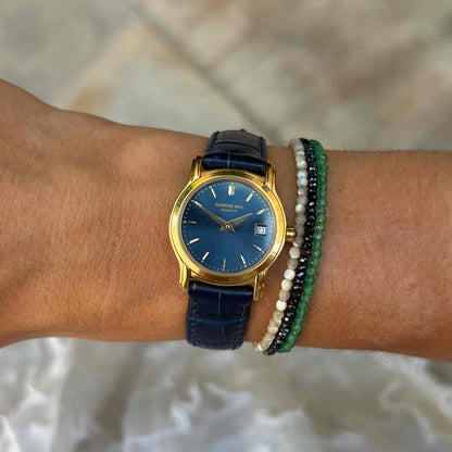 Raymond Weil Watch: Vintage Ladies 90s Golden Blue Sunburst Dial